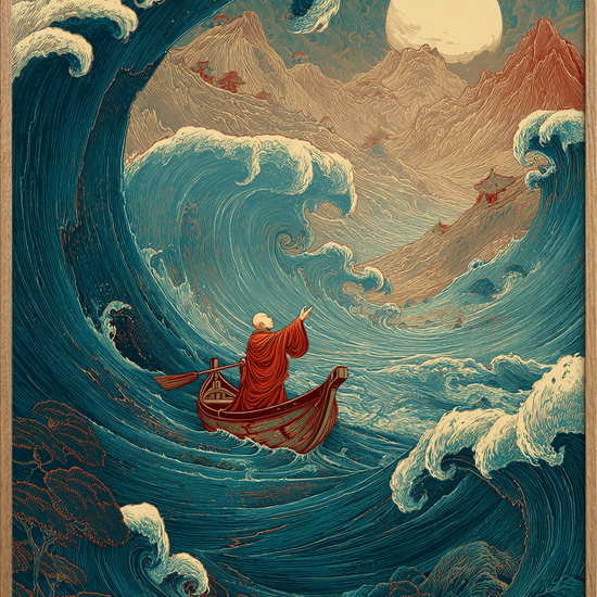 Månens hvisken i brændingen - Oak Frame, No Border