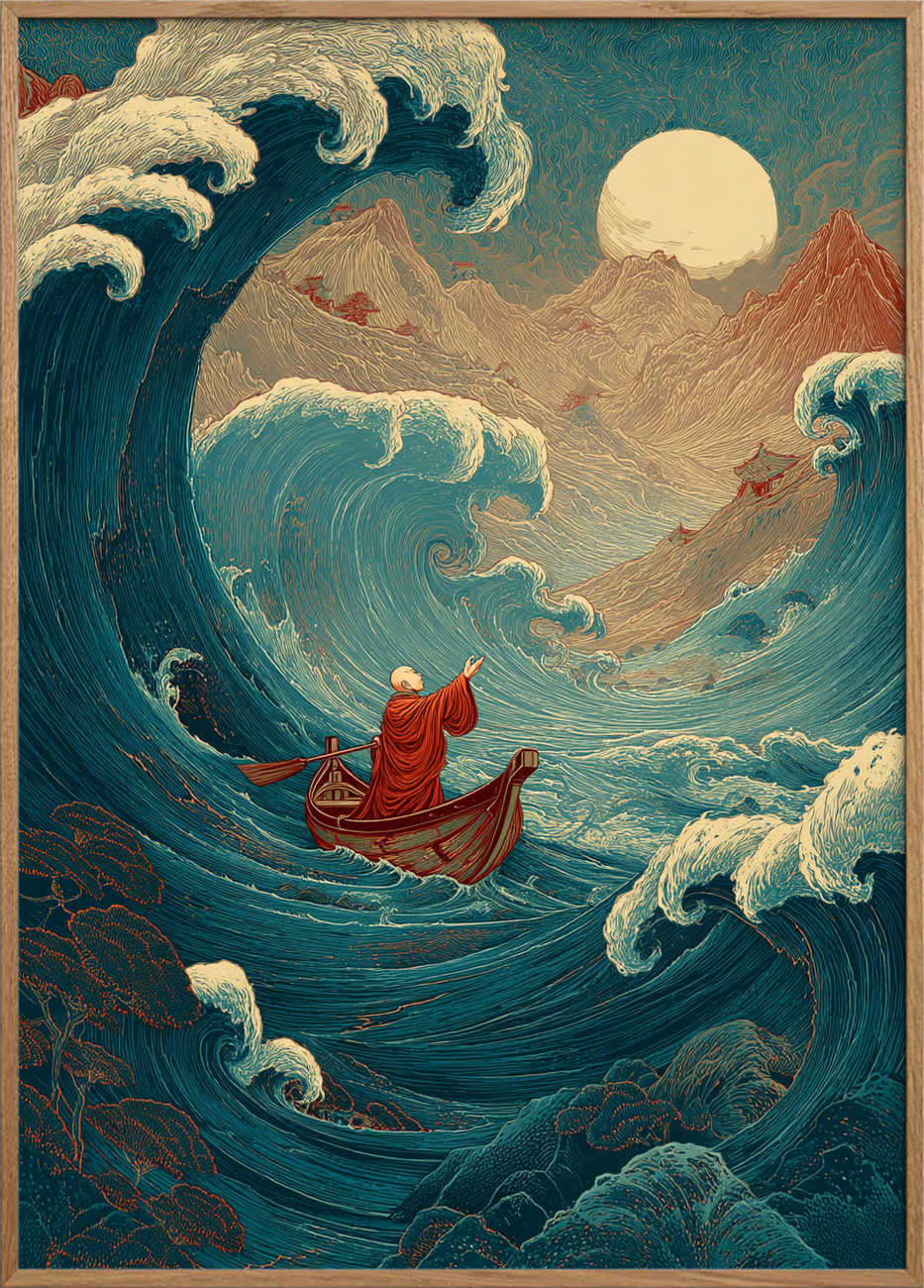 Månens hvisken i brændingen - Oak Frame, No Border