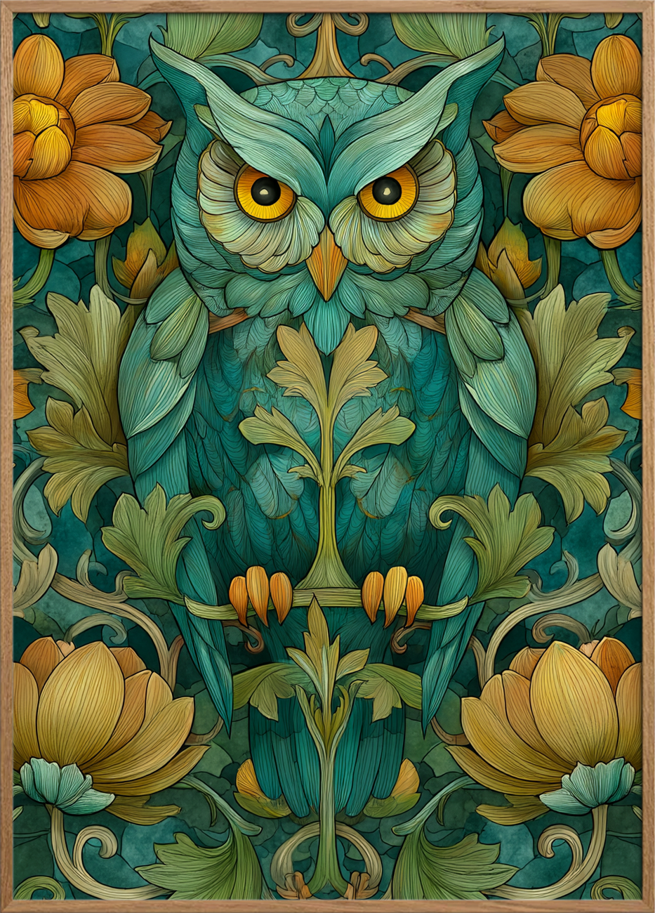 Uglens smaragdklang - Oak Frame, No Border