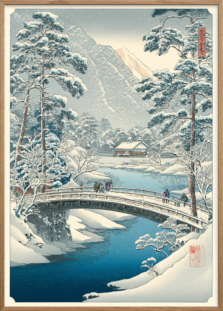 Knitrende kulde på broen - Oak Frame, No Border