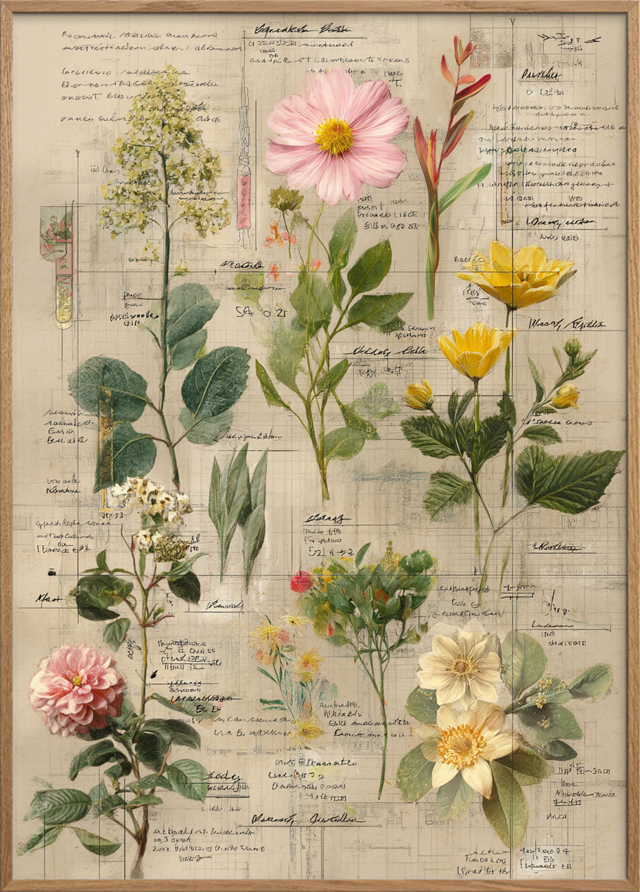 Blomsternes hvisken på papir - Oak Frame, No Border