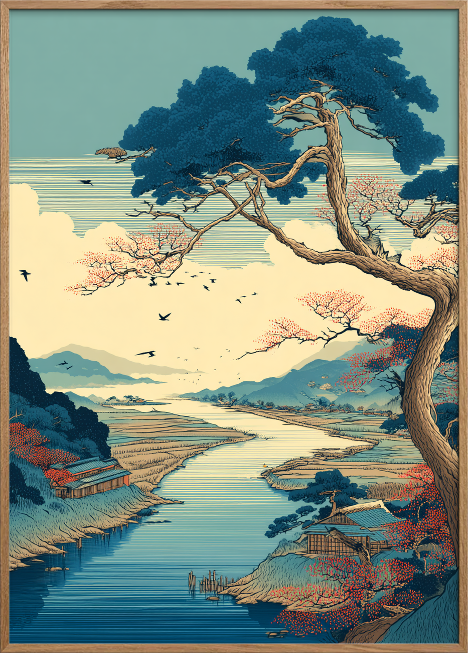 Vindens sang over floden - Oak Frame, No Border