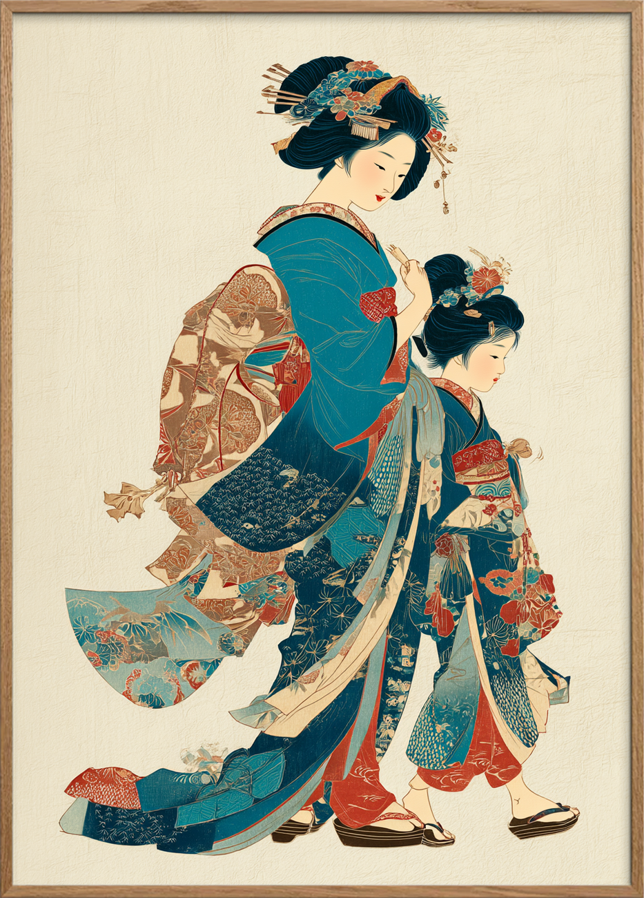 Silkesus fra broderede kimonoer - Oak Frame, No Border