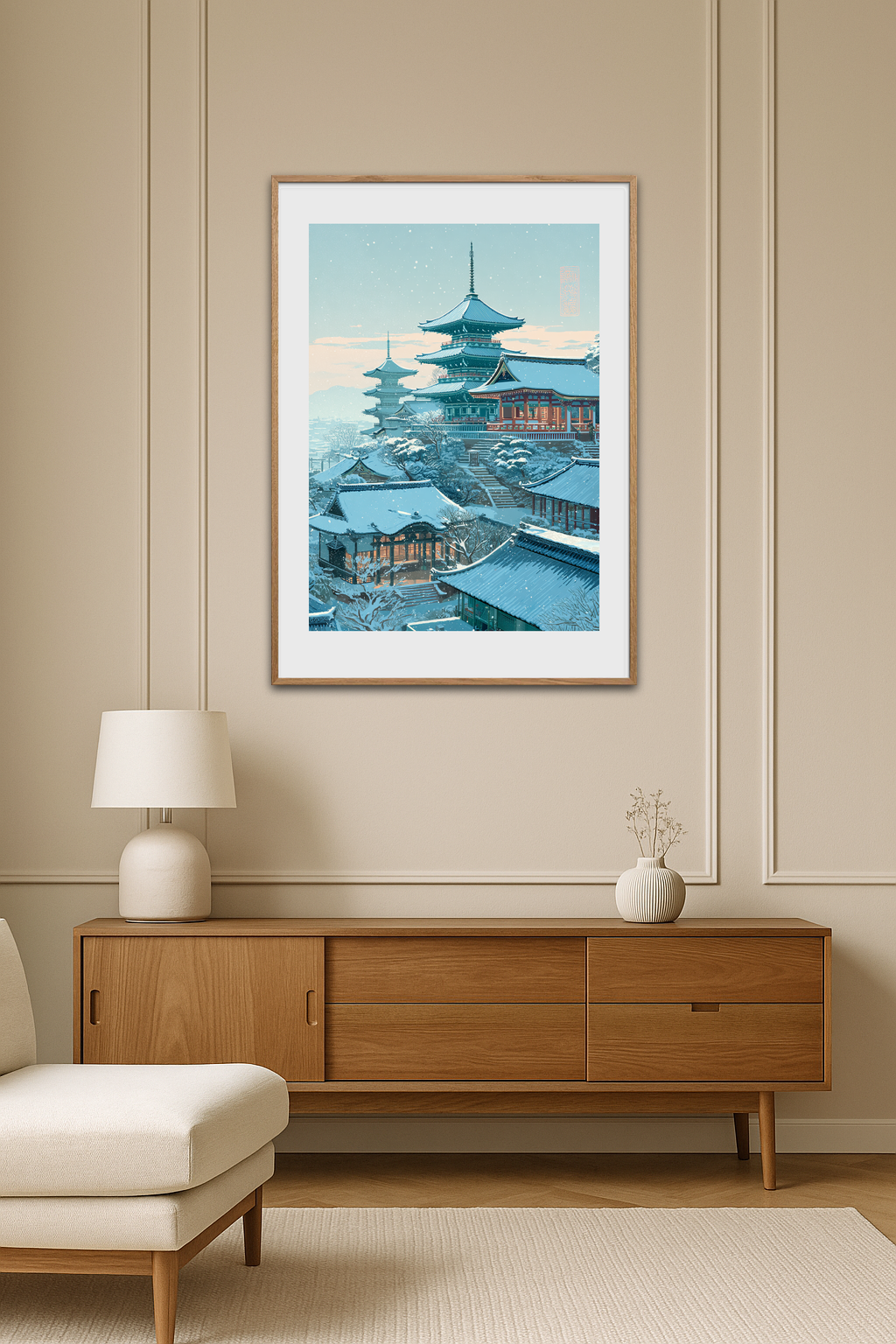 Hviskende sne over pagoder - Room Environment (Tall Format)